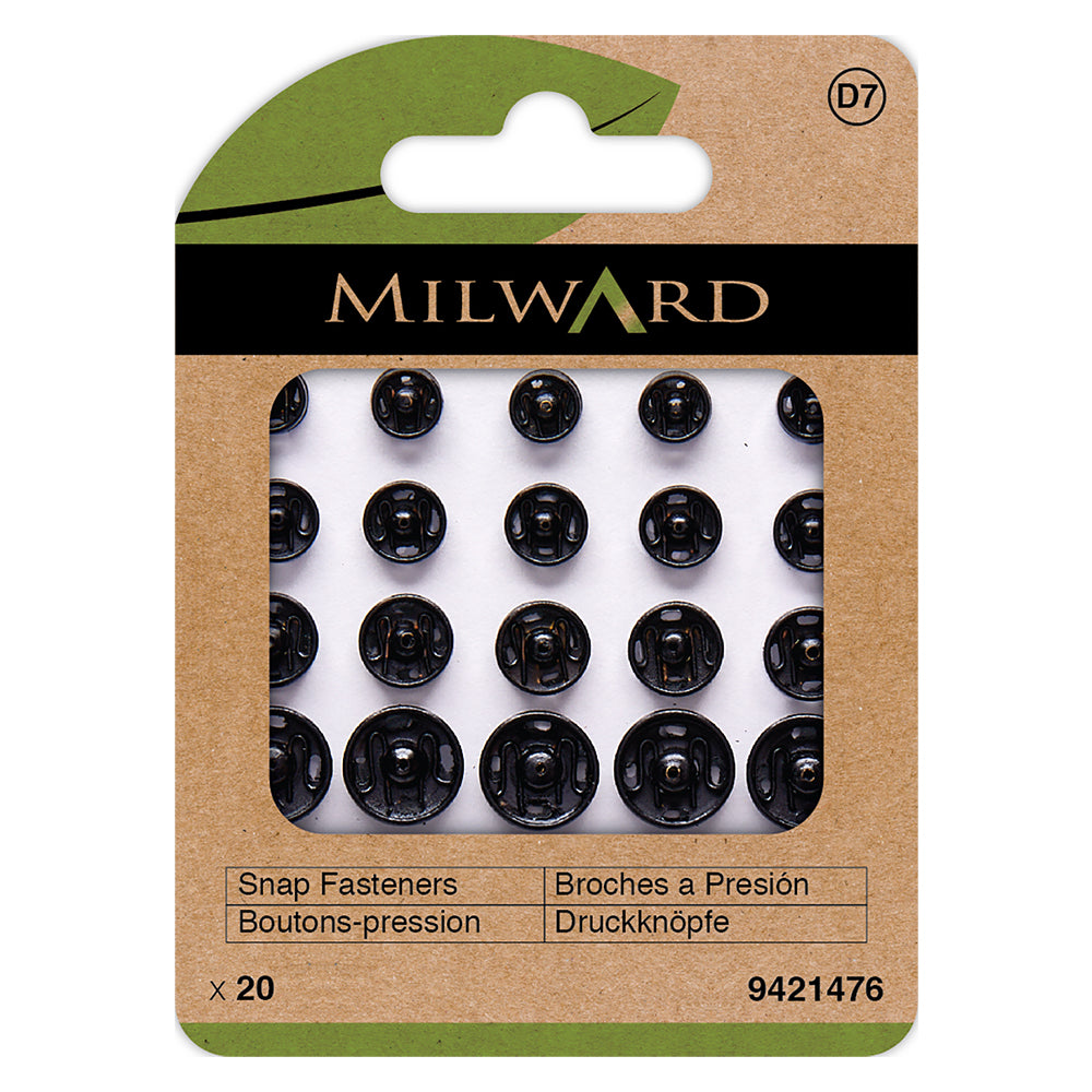 Snap Fasteners: Sew-on: Black: Assorted Pack of 20