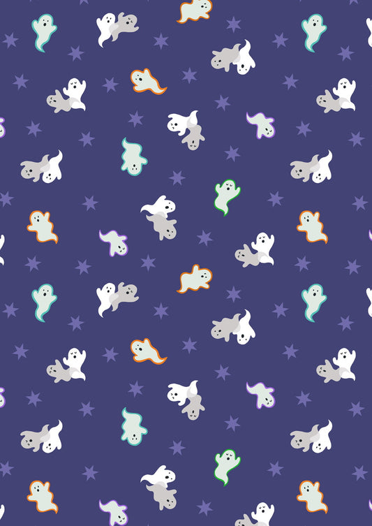 Spooky ghosts on blue