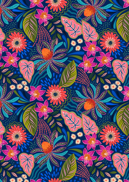 Bahia flora on dark blue
