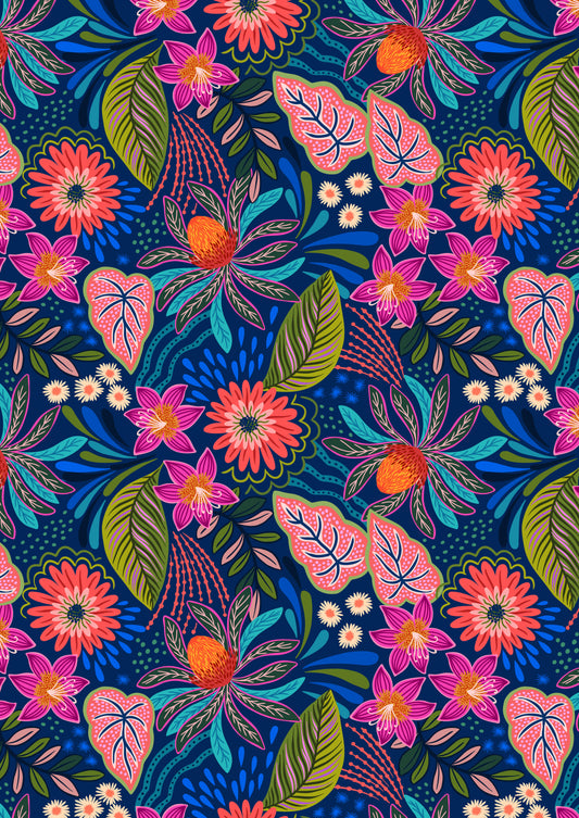 Bahia flora on dark blue