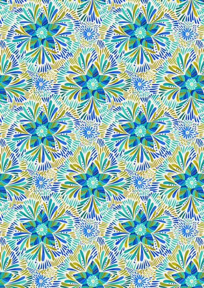Axé blue and green floral on cream