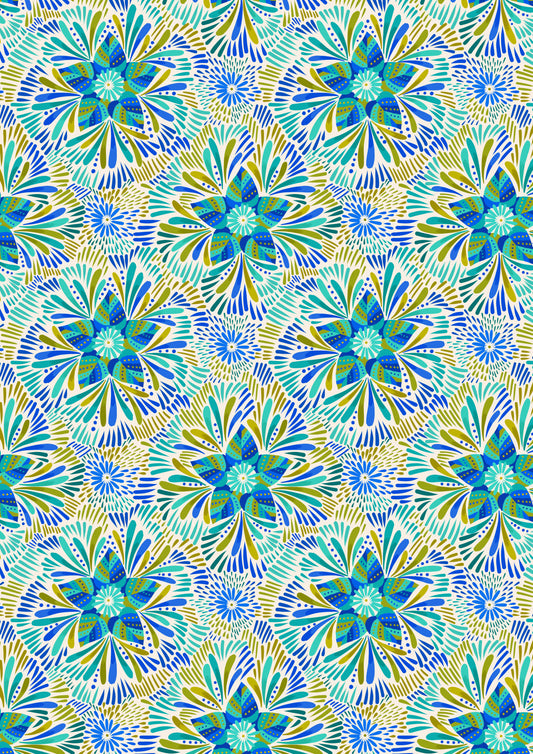 Axé blue and green floral on cream