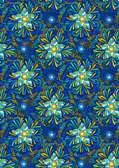 Axé blue and green floral on dark blue