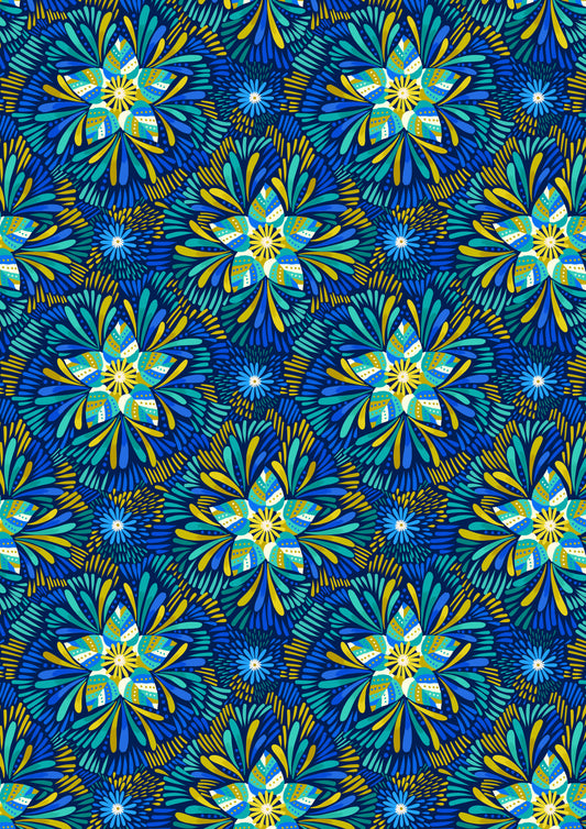 Axé blue and green floral on dark blue