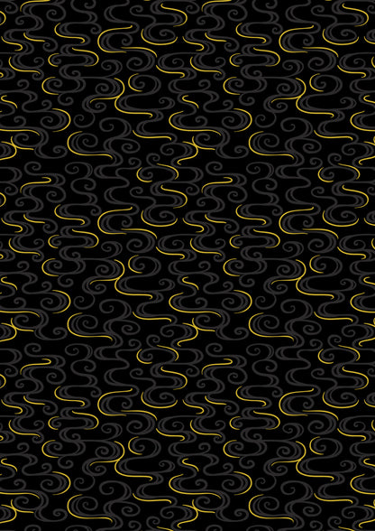 Dragon swirl on black with gold metallic
