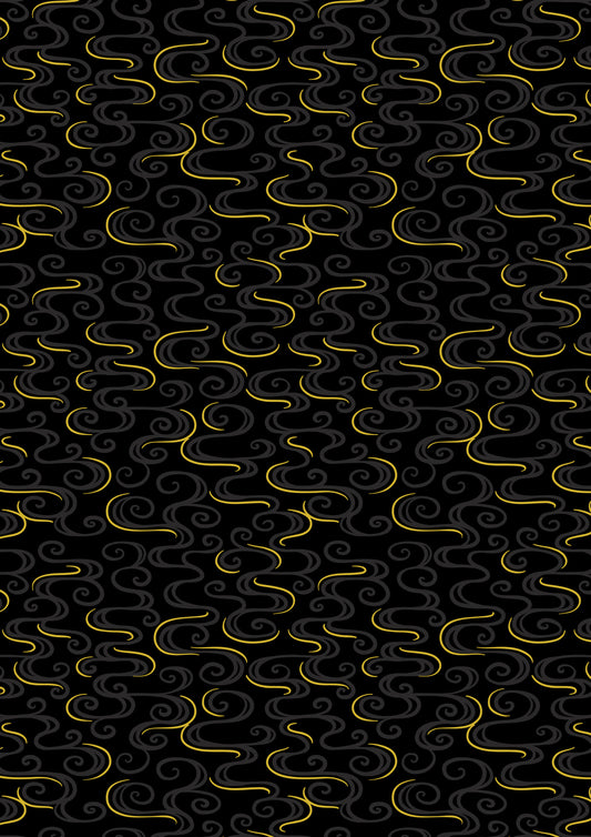 Dragon swirl on black with gold metallic