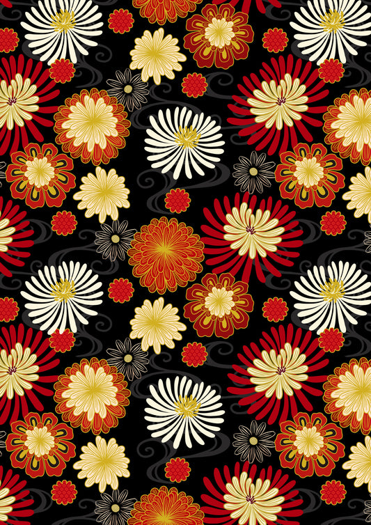 Black and red Year of the Dragon floral with gold metallic