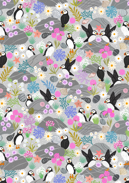 Puffin Rock puffins on light rock