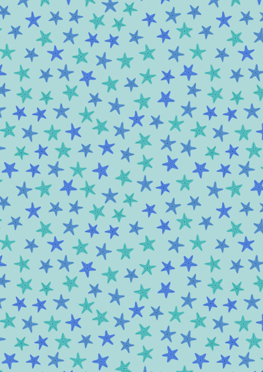 Aqua starfish on sea green