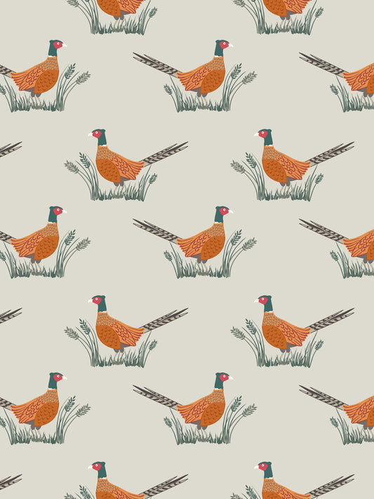 Pheasants on dark cream