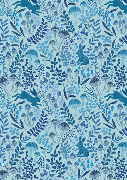 Rabbit meadow on eggshell blue