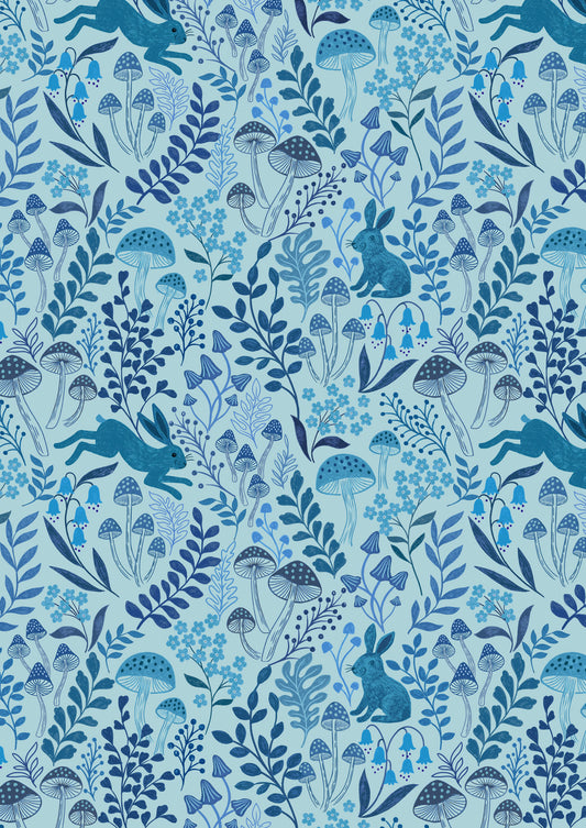 Rabbit meadow on eggshell blue