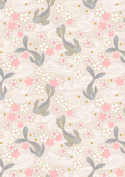 Sakura koi on warm neutral with gold metallic