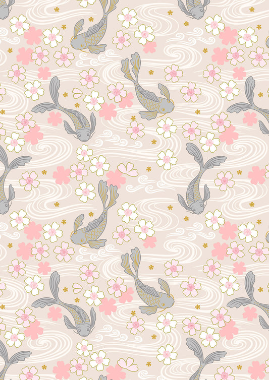 Sakura koi on warm neutral with gold metallic