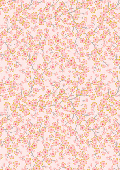 Cherry blossom on light pink with gold metallic