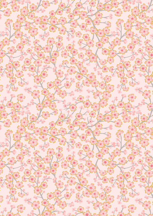 Cherry blossom on light pink with gold metallic