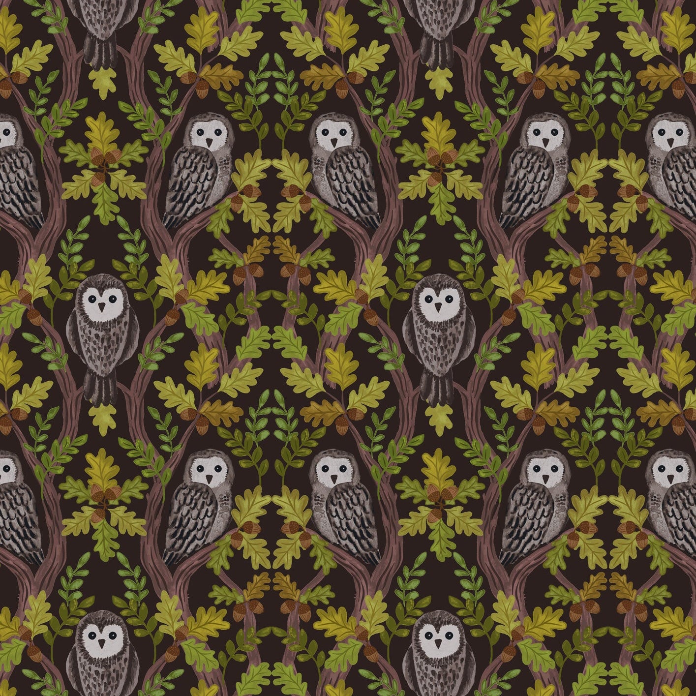 Wise owls on dark oak
