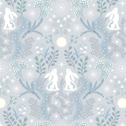 Winter hare on light silver with pearl