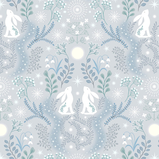 Winter hare on light silver with pearl