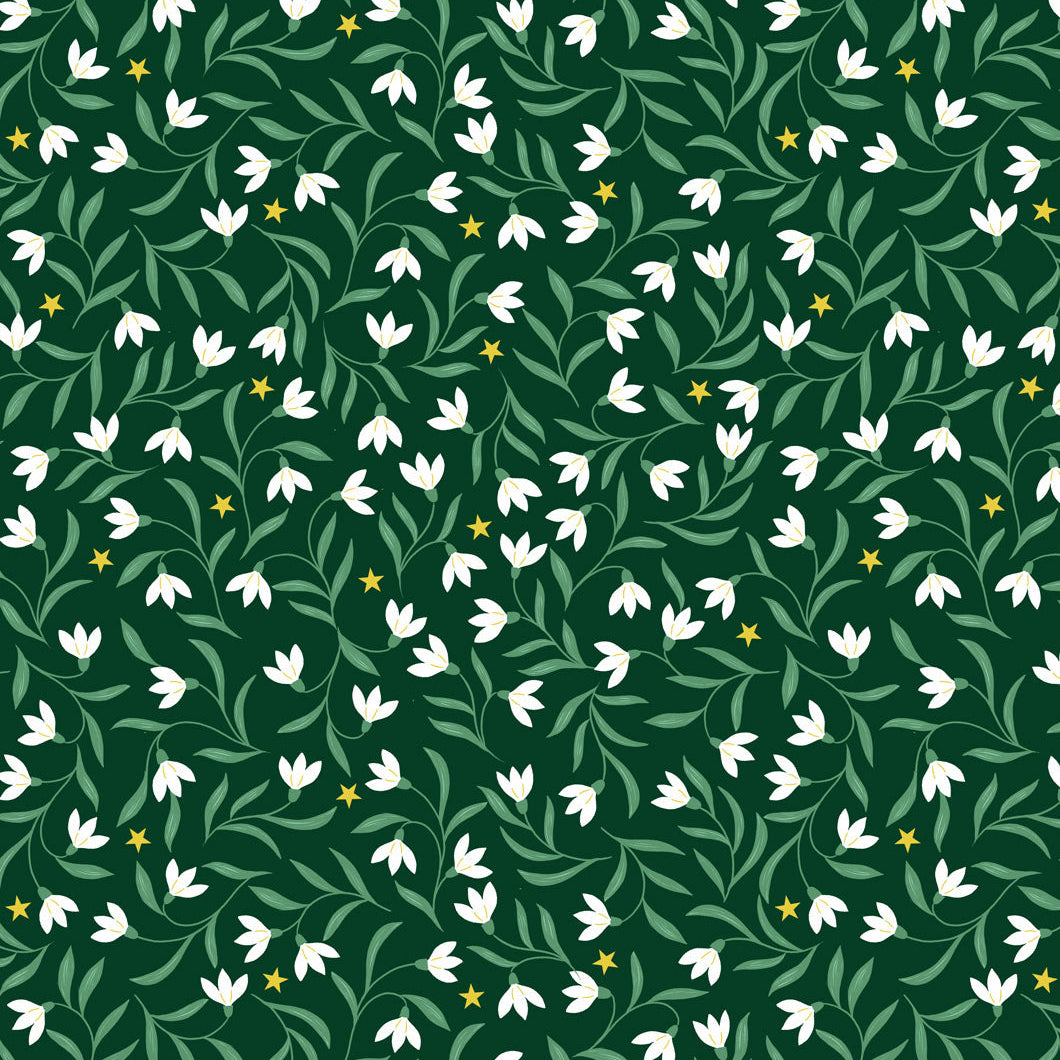 Snowdrops on christmas green (with gold metallic)