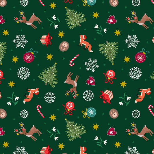 Scattered festive on green (with gold metallic)