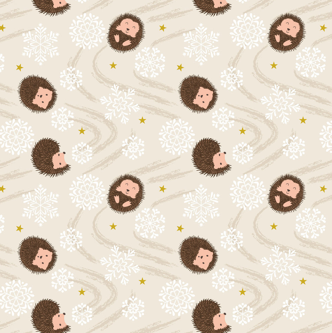 Snowflake hedgehog on cream (with gold metallic)