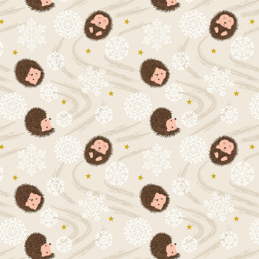 Snowflake hedgehog on cream (with gold metallic)