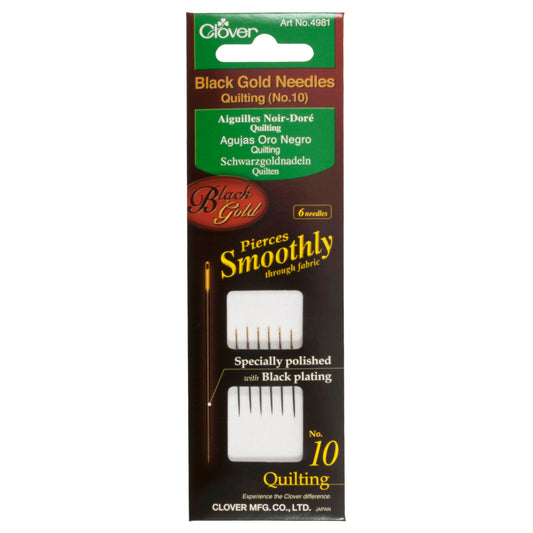 Clover Black Gold Quilting Needles: Size 10