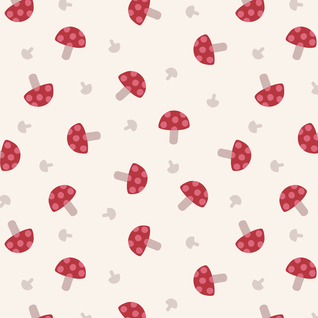 Red toadstools on cream - Flannel