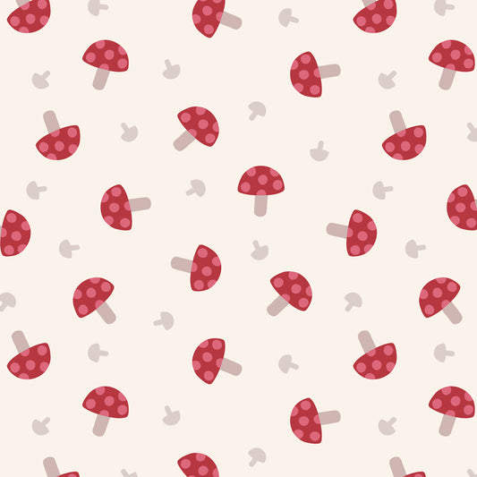 Red toadstools on cream - Flannel