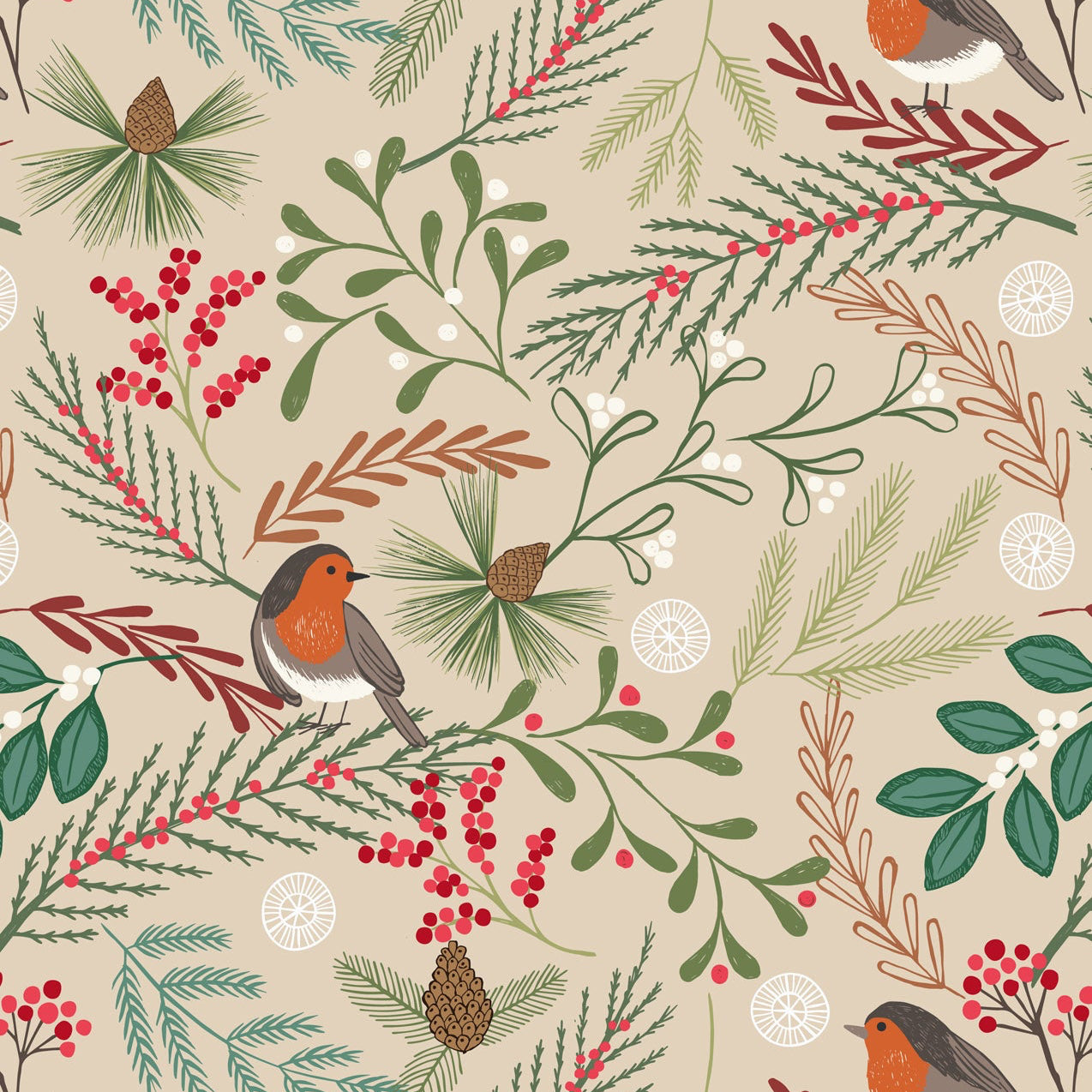 Robin on dark cream - Flannel
