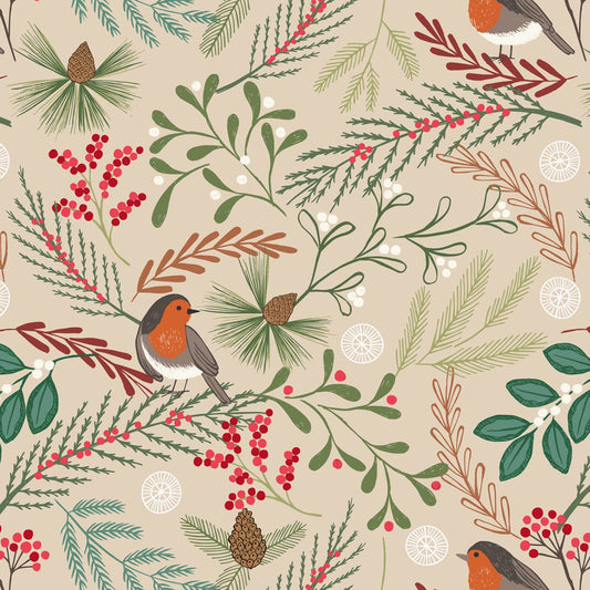 Robin on dark cream - Flannel