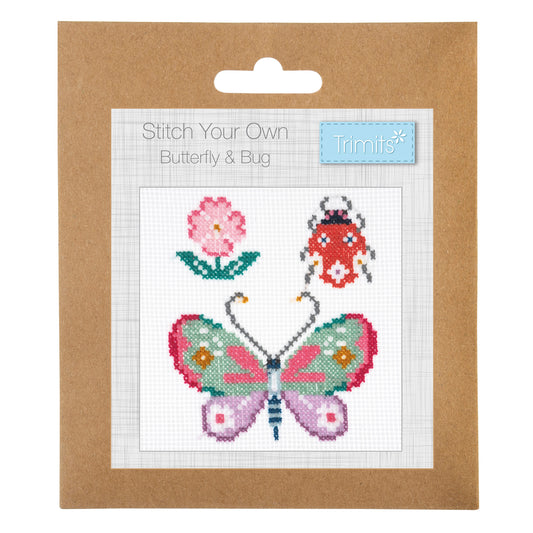 Mini Counted Cross Stitch Kit: Butterfly & Bug