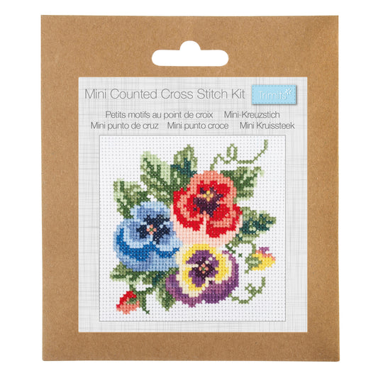 Mini Counted Cross Stitch Kit: Pansies
