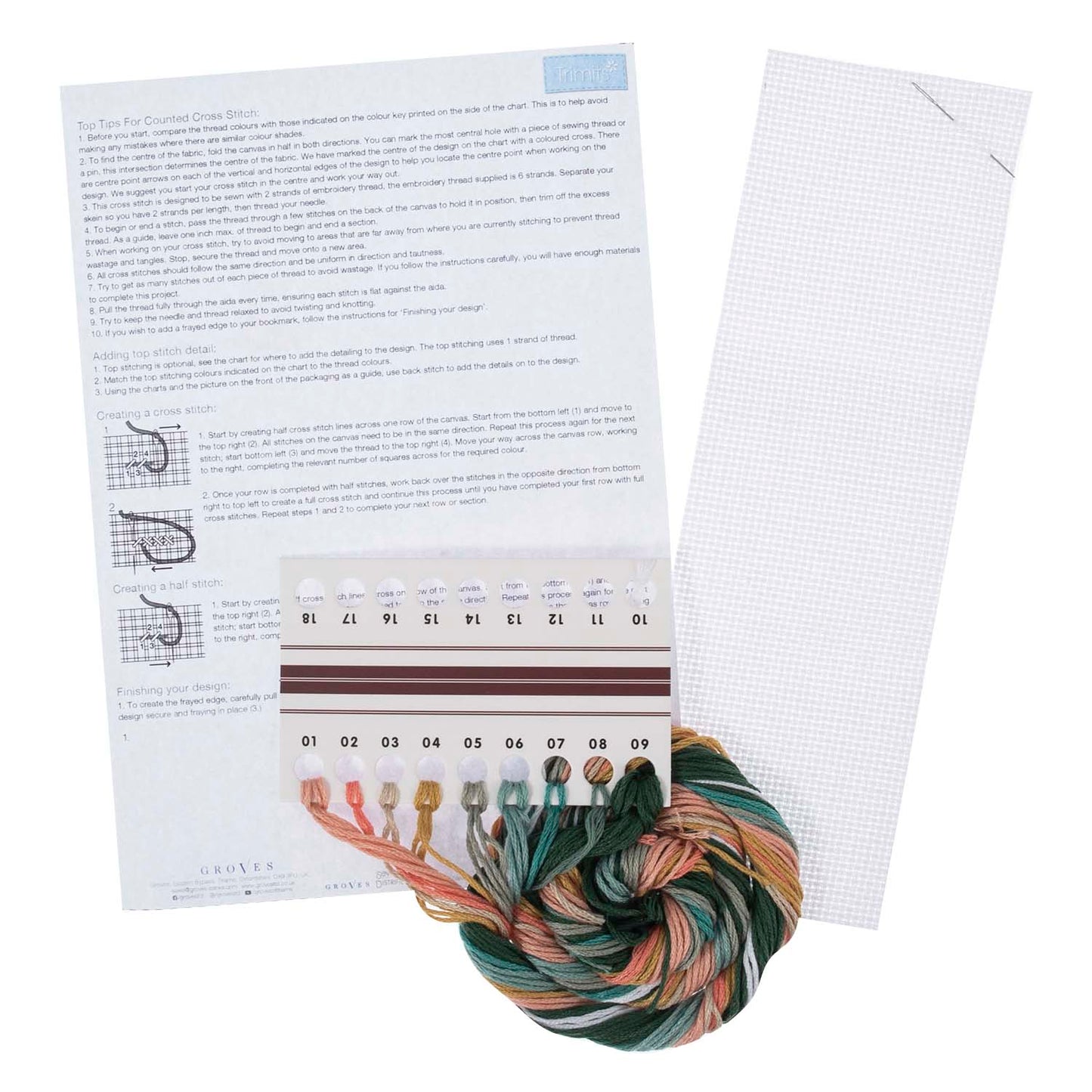 Mini Counted Cross Stitch Bookmark: Floral Woodblock