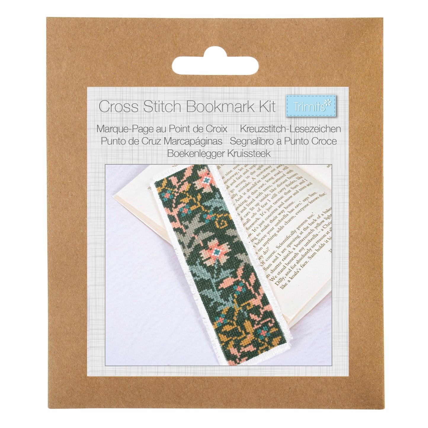 Mini Counted Cross Stitch Bookmark: Floral Woodblock