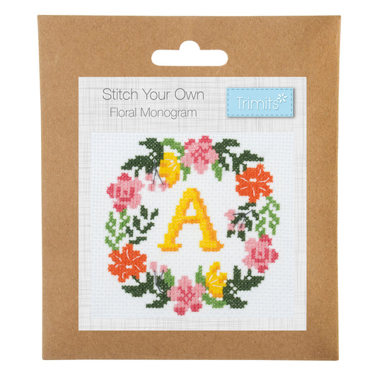 Mini Counted Cross Stitch Kit: Floral Wreath Monogram