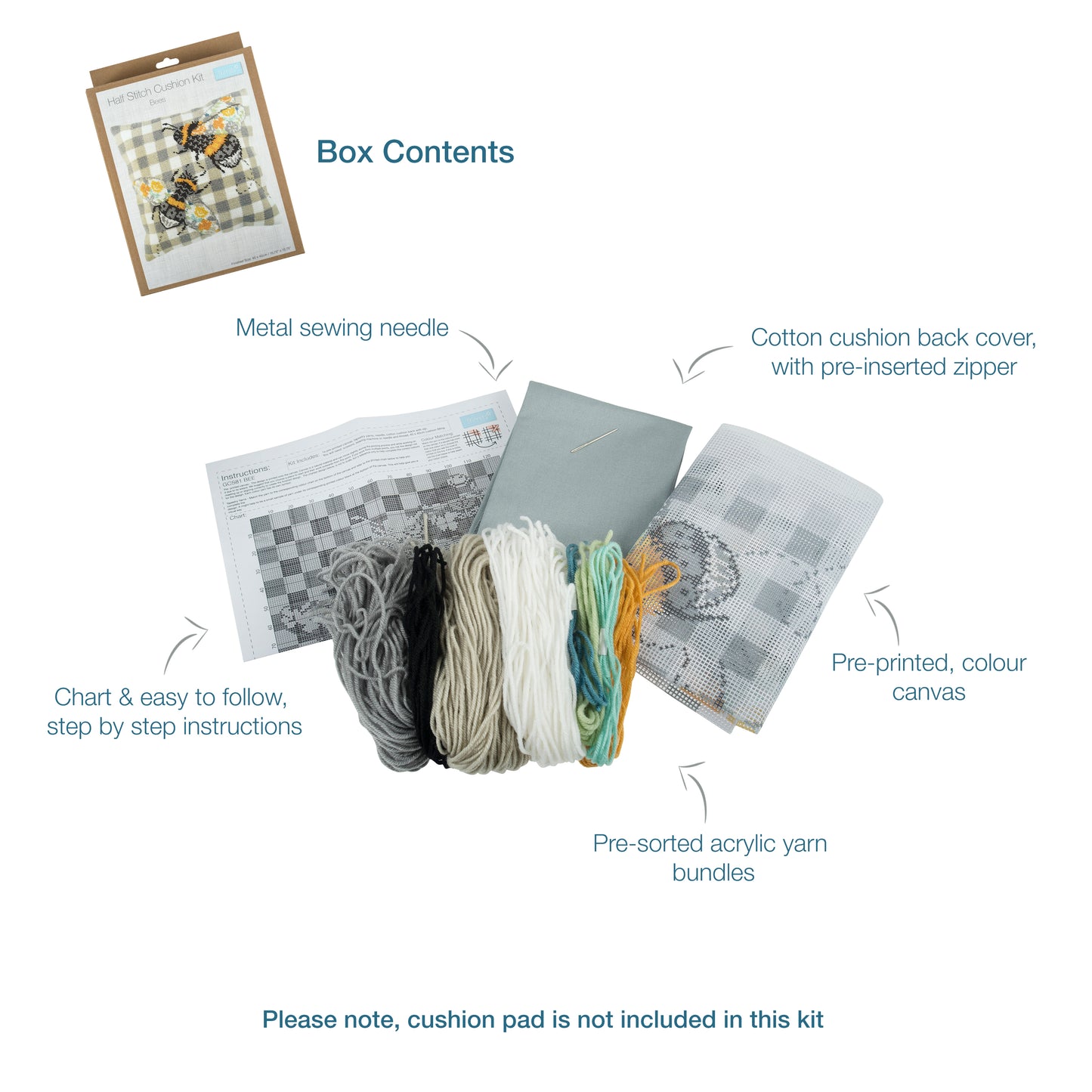 Half Stitch/Tapestry Cushion Cover Kit - Bees