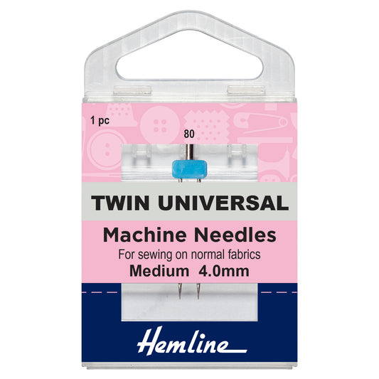 Hemline Sewing Machine Needles: Twin Universal: 80(12), 4mm