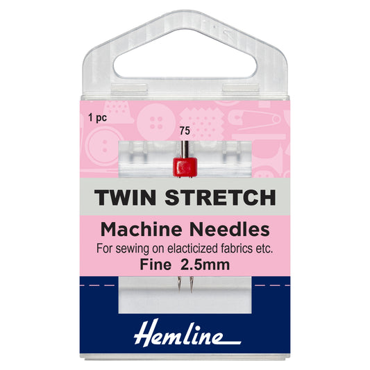 Hemline Sewing Machine Needles: Twin Stretch: 75(11), 2.5mm
