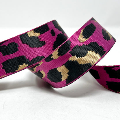Hot Pink Leopard Print Webbing - 38mm
