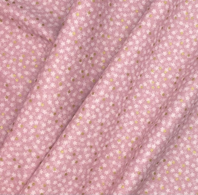 Tiny blossom on pink with gold metallic