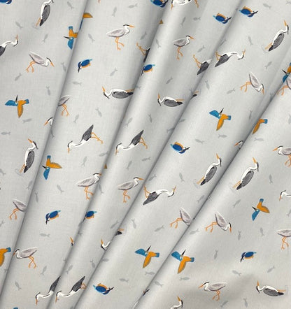 Herons and kingfisher on light blue