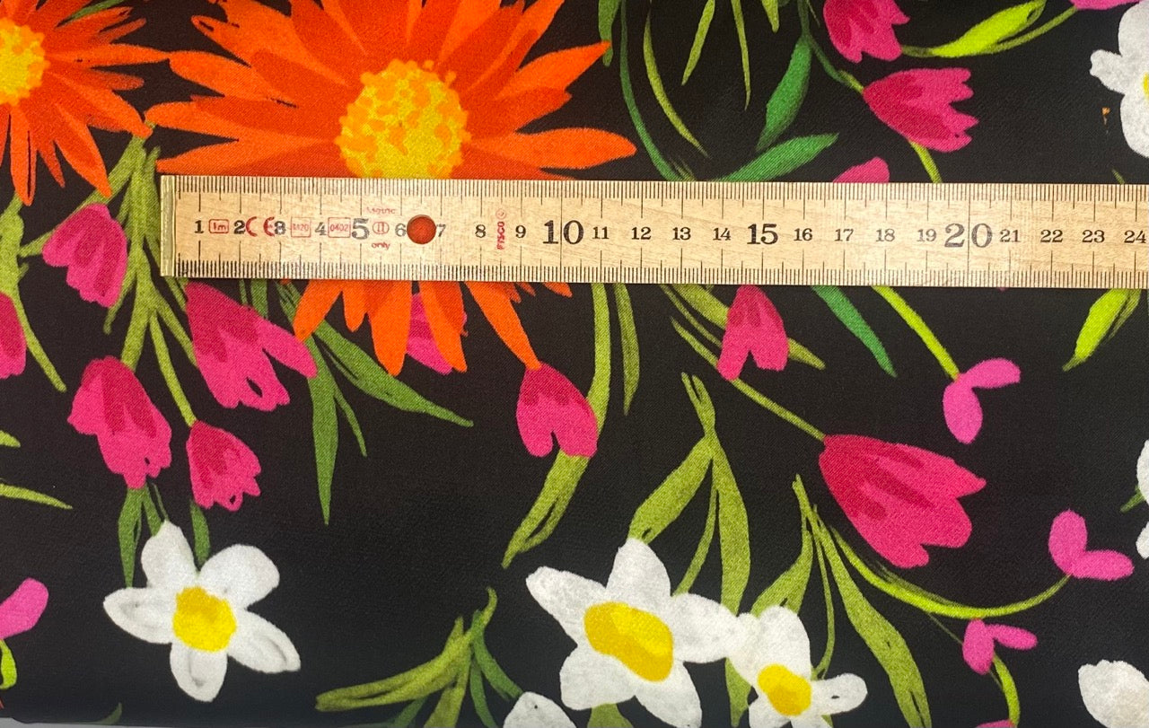 Lara Floral Viscose ECOVERO™ Satin - Black