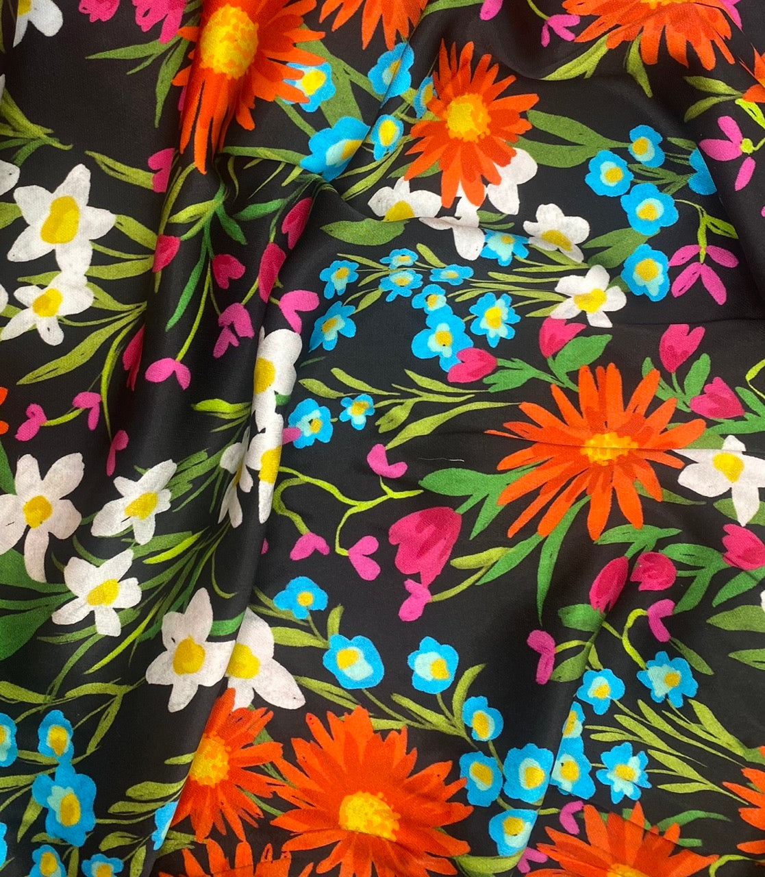 Lara Floral Viscose ECOVERO™ Satin - Black