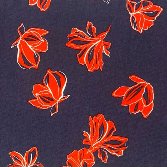 Navy & Red Floral - Viscose