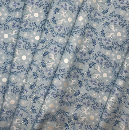 Winters moon stag on ice blue with pearl
