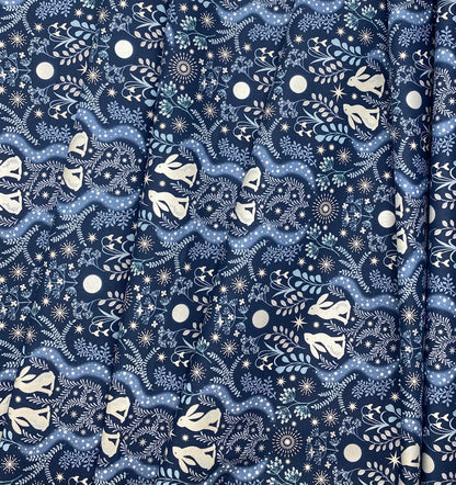 Winter hare on midnight blue with pearl