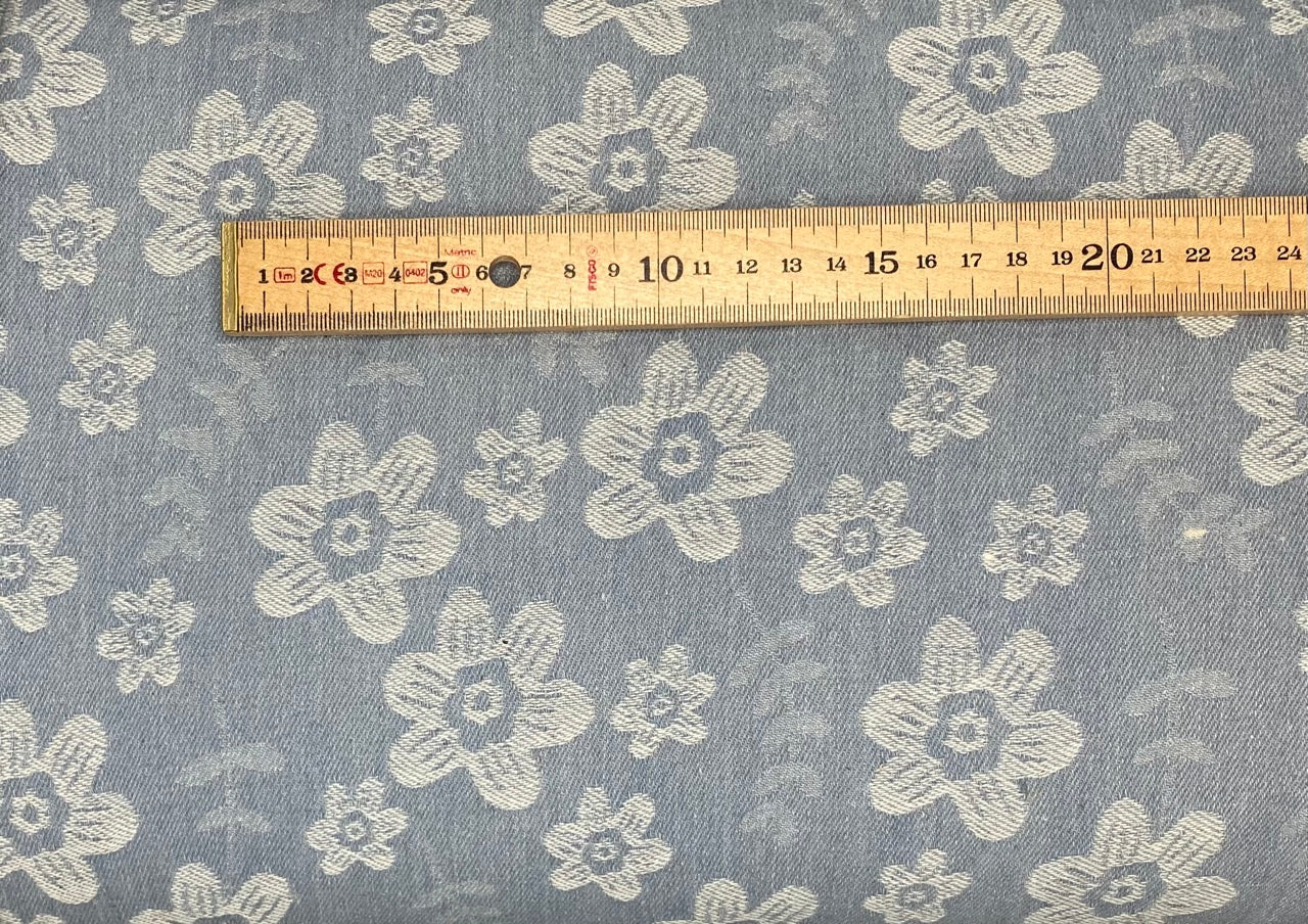 Flower Washed Denim Jacquard - Light Blue