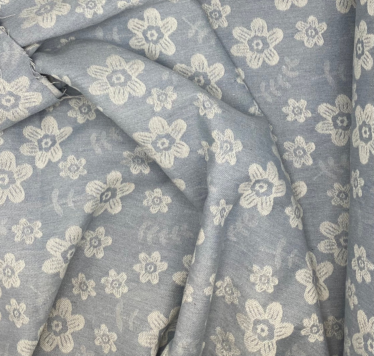 Flower Washed Denim Jacquard - Light Blue